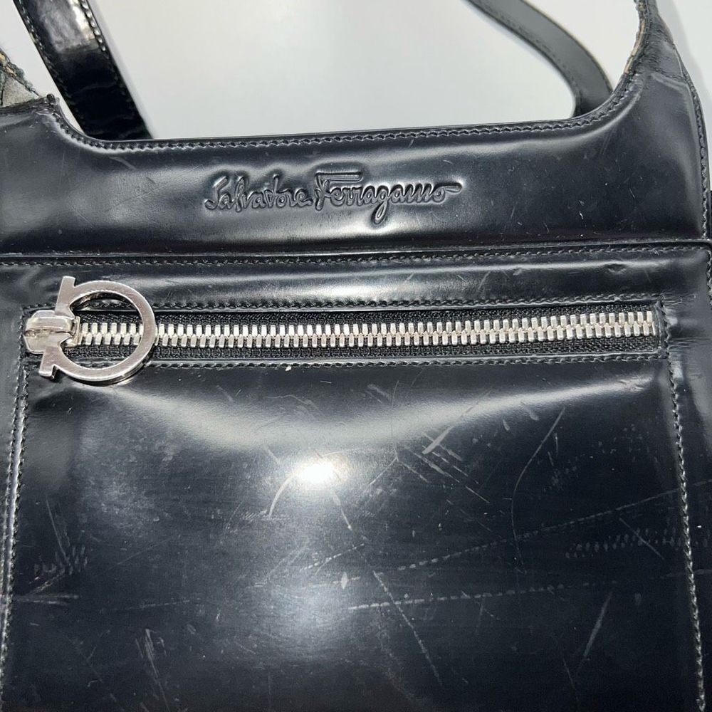 Salvatore Ferragamo Vintage Gancini Black Nylon and Patent Leather Shoulder Bag - Picture 2 of 16